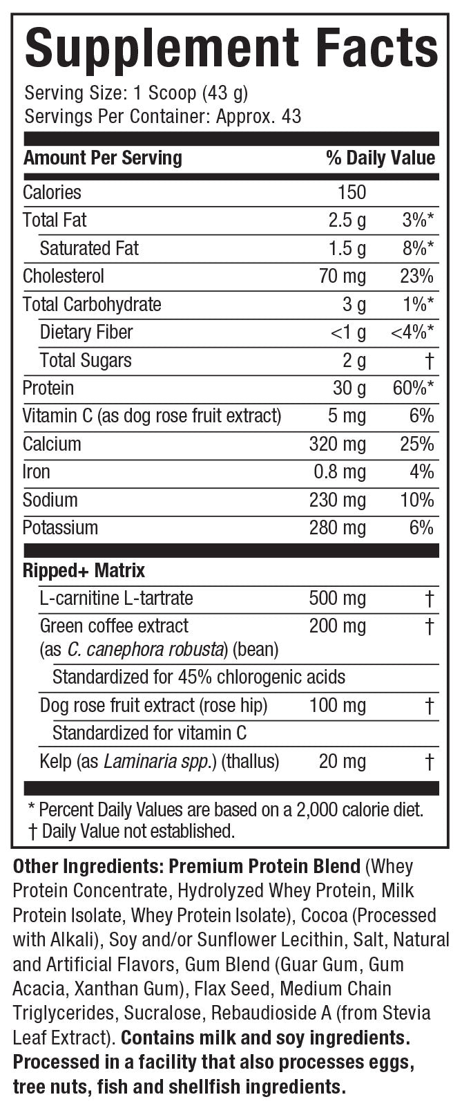 Supplement Facts: Nitro Tech Ripped - Chocolate Fudge Brownie
